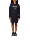 Polo Girls Naomi Long Sleeve Printed Sweater Dress In Navy