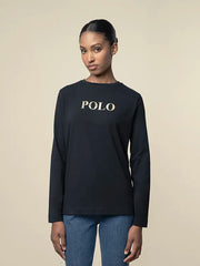 Polo Womens Briana Long Sleeve Foil T-Shirt Black