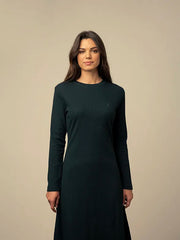 Polo Womens Lara Long Sleeve Fit & Flare Rib Dress Dark Green