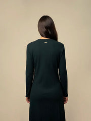 Polo Womens Lara Long Sleeve Fit & Flare Rib Dress Dark Green