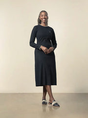 Polo Womens Zoe Long Sleeve Rib Fitted Dress Black