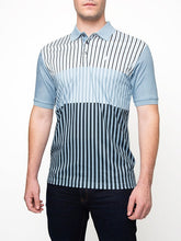 Polo Mens Dm Printed Stripe Golfer Short Sleeves Blue