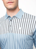 Polo Mens Dm Printed Stripe Golfer Short Sleeves Blue