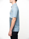 Polo Mens Dm Printed Stripe Golfer Short Sleeves Blue