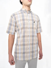 Polo Textured Check Printed Shirt For Men In Stone
