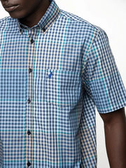 Polo Micro Gingham Check Mens Shirt In Blue