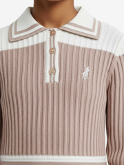 Polo Girls Ava Knitted Colour Blocked Dress Rose Taupe