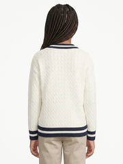 Polo Girls Amara V Neck Cable Knit Off White