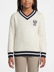 Polo Girls Amara V Neck Cable Knit Off White