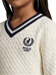 Polo Girls Amara V Neck Cable Knit Off White