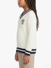 Polo Girls Amara V Neck Cable Knit Off White
