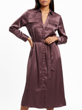 Polo Womens Lara Satin Long Sleeve Shirt Dress In Huckleberry