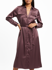 Polo Womens Lara Satin Long Sleeve Shirt Dress In Huckleberry