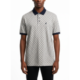 Polo Mens Block Geo Print Double Mercerised Short Sleeves Golfer In Navy Multi