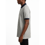 Polo Mens Block Geo Print Double Mercerised Short Sleeves Golfer In Navy Multi