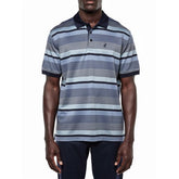 Polo Mens Textured Stripe Double Mercerised Short Sleeves Golfer In Blue Multi