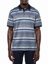 Polo Mens Textured Stripe Golfer In Blue