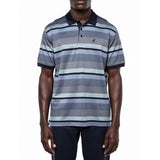 Polo Mens Textured Stripe Double Mercerised Short Sleeves Golfer In Blue Multi