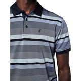 Polo Mens Textured Stripe Double Mercerised Short Sleeves Golfer In Blue Multi