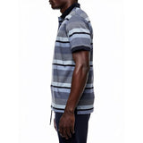 Polo Mens Textured Stripe Double Mercerised Short Sleeves Golfer In Blue Multi