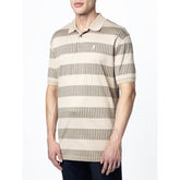 Polo Mens Stripe Double Mercerised Short Sleeve Golfer In Stone Multi