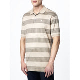 Polo Mens Stripe Double Mercerised Short Sleeve Golfer In Stone Multi