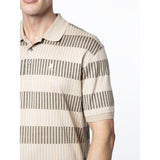 Polo Mens Stripe Double Mercerised Short Sleeve Golfer In Stone Multi