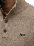 Polo Mens 3 Button Funnel Neck Knitwear In Taupe