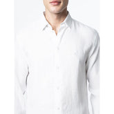 Polo Mens Long Sleeve Plain Linen Blend Shirt In White