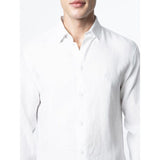 Polo Mens Long Sleeve Plain Linen Blend Shirt In White