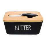 Regent Ceramic Butter Dish With Bamboo Lid In Black