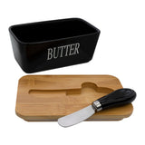 Regent Ceramic Butter Dish With Bamboo Lid In Black