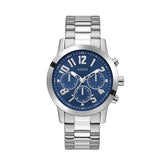 Guess Mens Analog Parker Stainless Steel Watch In Silver/Blue Dial