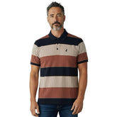 Polo Mens Vertical Stripe Double Mercerised Short Sleeves Golfer In Burgandy Multi