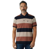 Polo Mens Vertical Stripe Double Mercerised Short Sleeves Golfer In Burgandy Multi