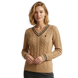 Polo Womens Jane Long Sleeve V-Neck Cable Knit Jersey In Camel