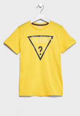 Guess Boys Triangle Logo T-Shirt In Yellow