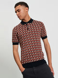 Ben Sherman Mens All Over Jacquard Golfer In Black