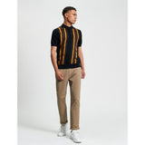 Ben Sherman Mens Vertical Stripe Golfer In Black