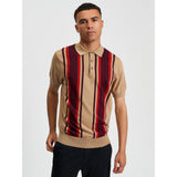 Ben Sherman Mens Vertical Stripe Golfer In Sand