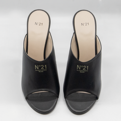 Nº21 Logo-Print Leather Mules 23Ecpxnv15004 Black
