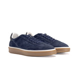 Zerga Mens Suede Leather Sneakers In Navy