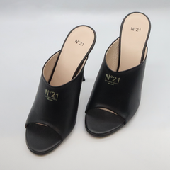 Nº21 Logo-Print Leather Mules 23Ecpxnv15004 Black