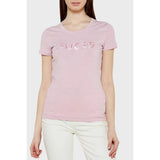 Guess Womens Sequins Logo T-Shirt In Pink