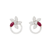Posy Ruby & Diamond Flower Circle Earrings