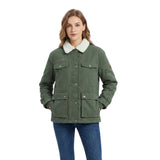 Jeep Womens Cotton Twill With Sherpa Collar Jacket In Olive