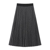 Izabel London Ladies High Waisted Knitted & Pleated Shimmer Skirt In Charcoal
