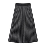 Izabel London Ladies High Waisted Knitted & Pleated Shimmer Skirt In Charcoal