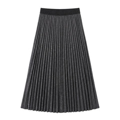 Izabel London Ladies High Waisted Knitted & Pleated Shimmer Skirt In Charcoal