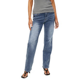 Stella Morgan Ladies Mid Waist Straight Leg Jeans In Mid Denim